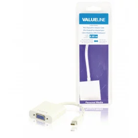 Cable Adaptador Mini Displayport, Displayport Macho - VGA Hembra, Blanco 0,20 m